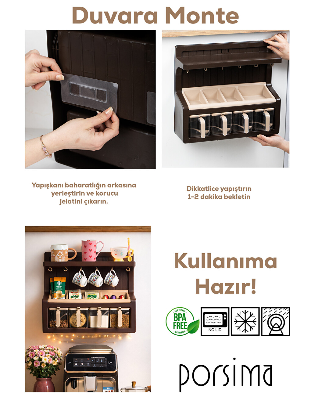 Kahverengi 5336 Kendinden Yapışkanlı Standlı Baharatlık Etiketli 4lü Pinterest Kahve Köşesi Seti-3