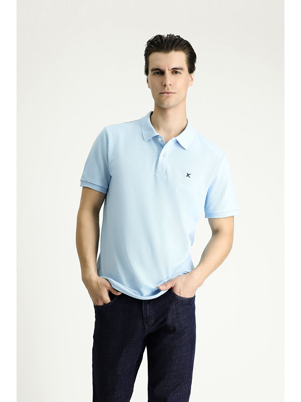 Mavi Slim Fit Dar Kesim Nakışlı Pamuk Polo Yaka Tişört