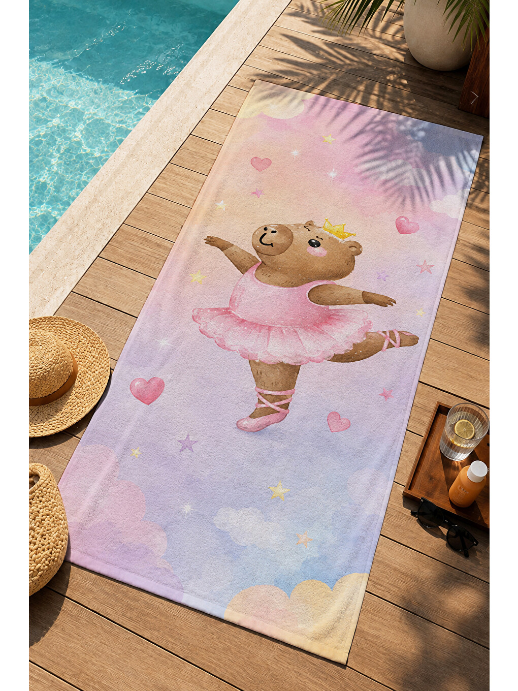 Masalsı Pembe Tütülü Balerin Fare Desenli 70x150 Plaj Havlusu - Dijital Baskılı Banyo Havlusu-2
