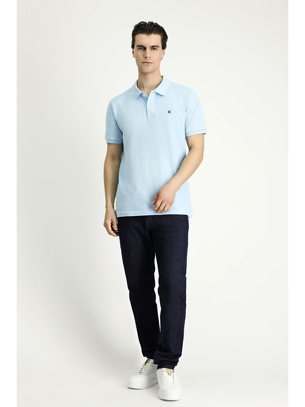 Mavi Slim Fit Dar Kesim Nakışlı Pamuk Polo Yaka Tişört-1