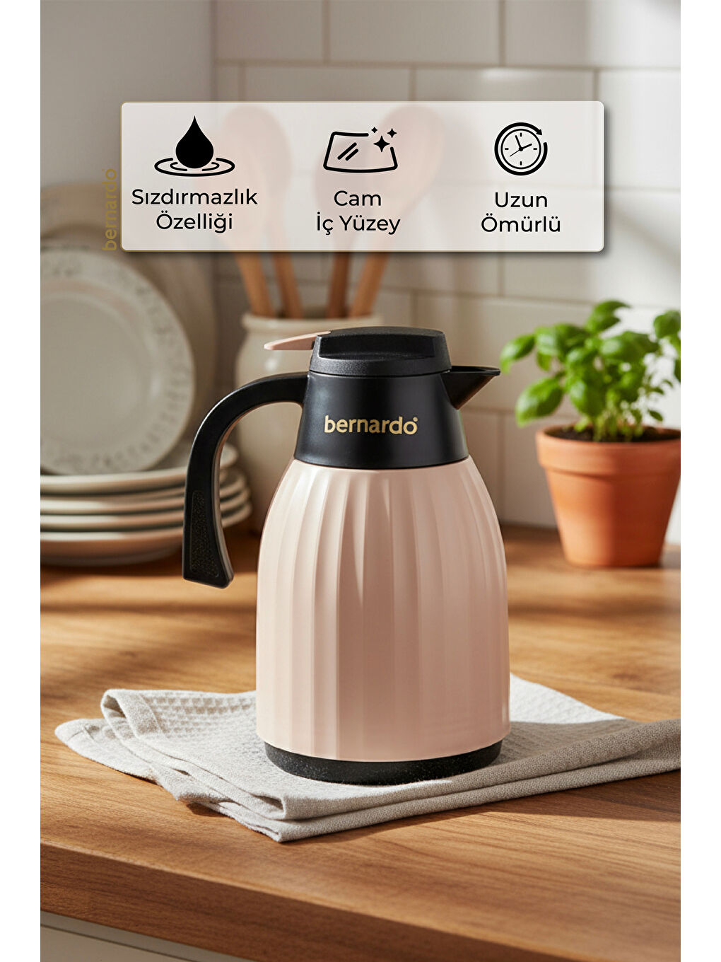 Pembe Elantra Cam Termos Pudra 1 Litre-3