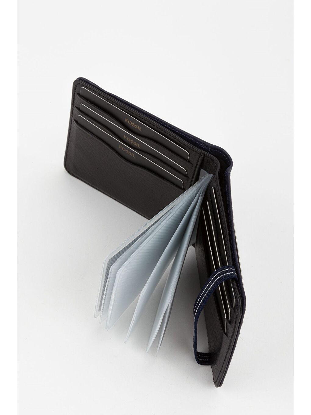 Kutulu Hakiki Deri Şeffaf Kartlıklı Lacivert Lastik Kapamalı El Portföyü Kartlık Cüzdan-1