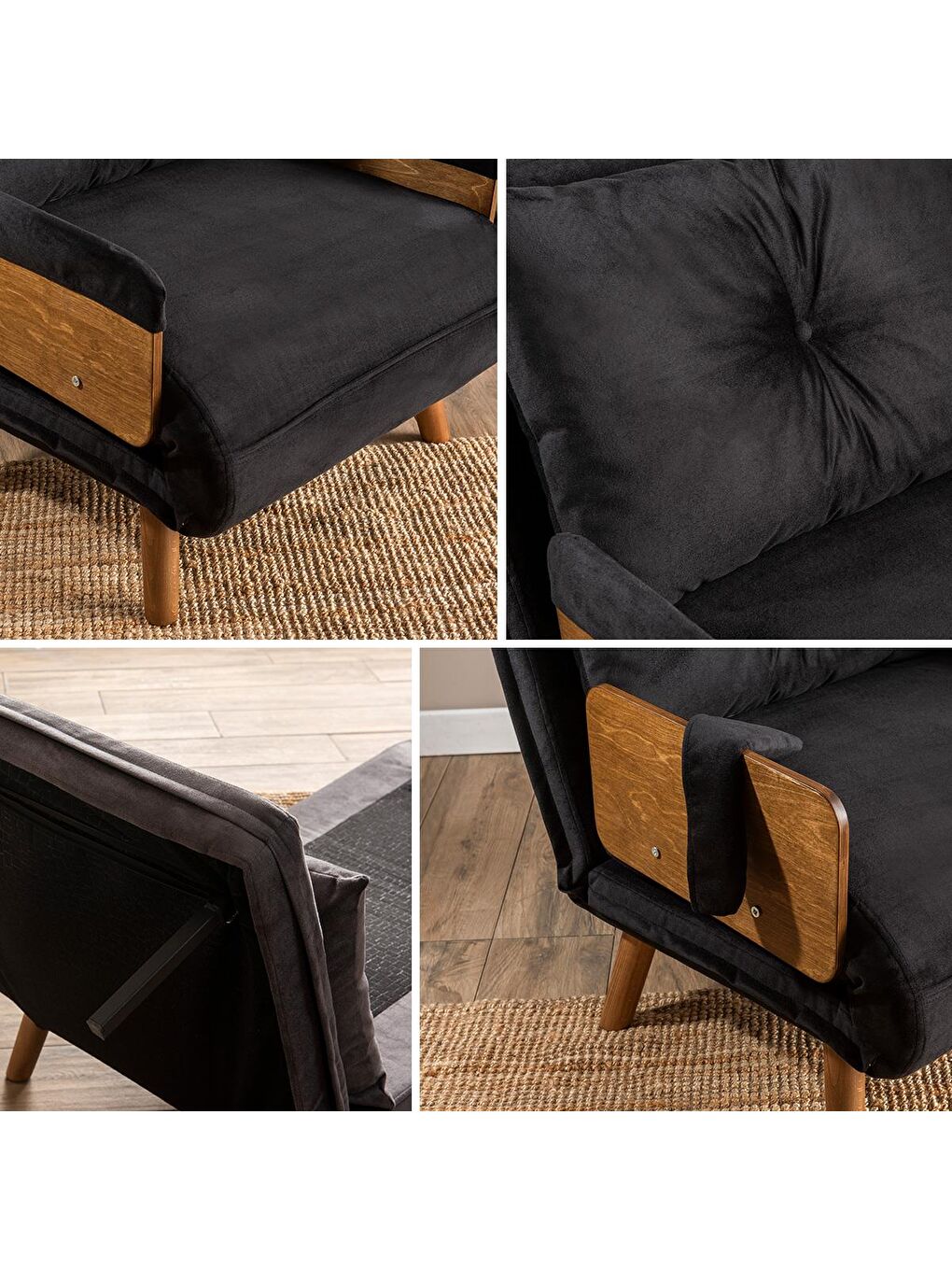 Cosmo Tekli Katlanır Yataklı Koltuk - Soho Siyah-3