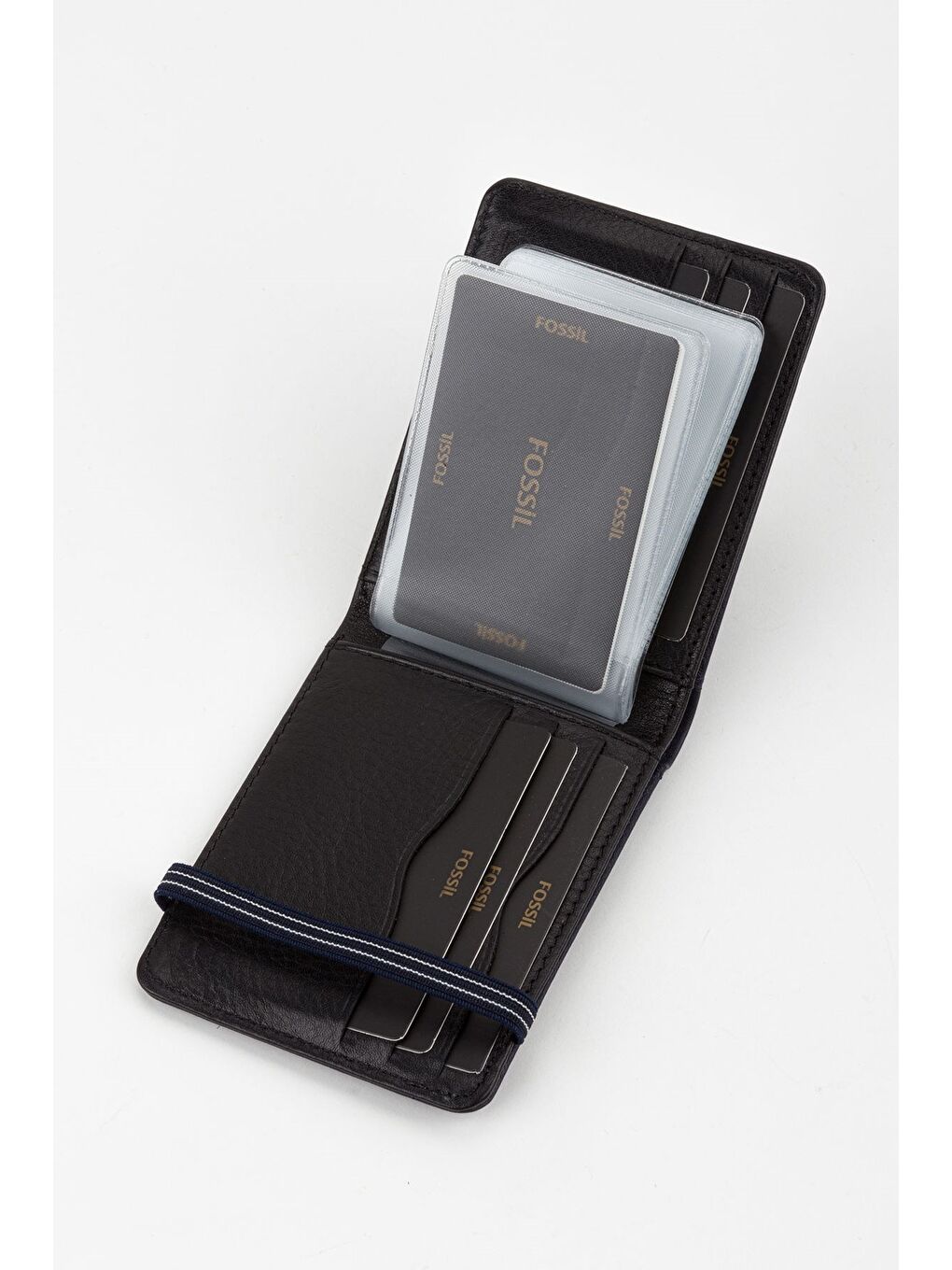 Kutulu Hakiki Deri Şeffaf Kartlıklı Lacivert Lastik Kapamalı El Portföyü Kartlık Cüzdan-2