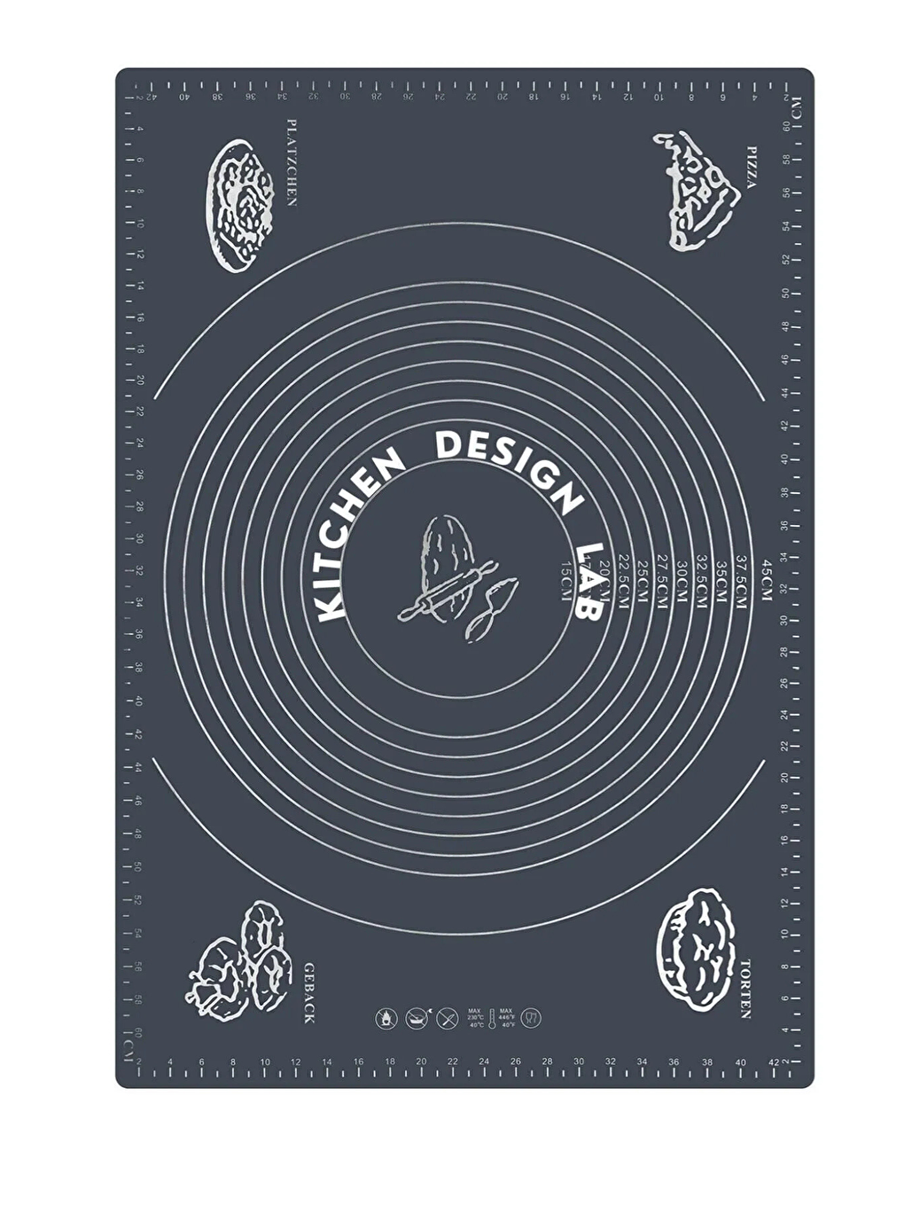 Antrasit 2'li Set Gri 45x65 cm Silikon Hamur Açma Matı ve Çelik Spatula Hamur Kesici-1