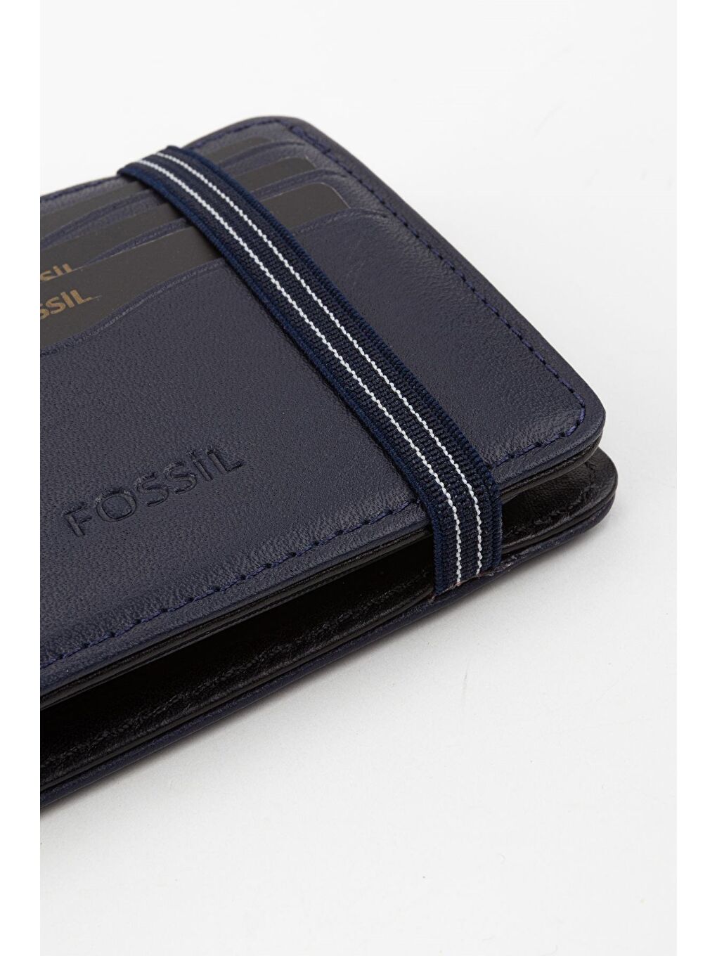 Kutulu Hakiki Deri Şeffaf Kartlıklı Lacivert Lastik Kapamalı El Portföyü Kartlık Cüzdan-3