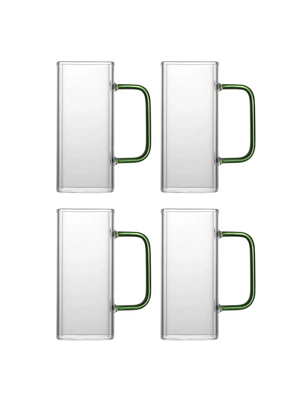 Renksiz Kare Cam Yeşil Kulplu  Bardak 350 ml 4 Adet