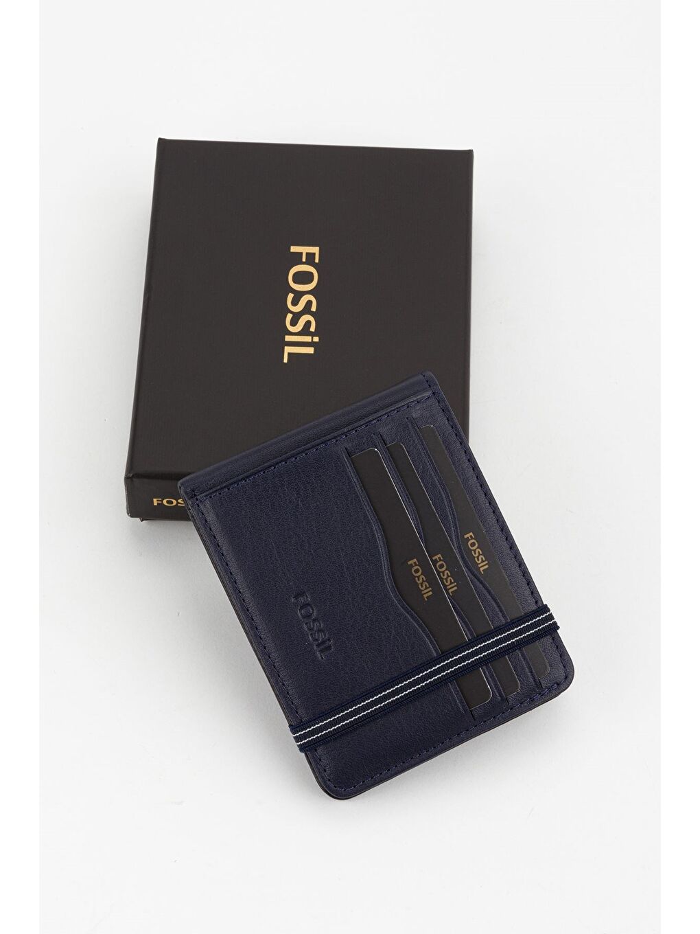 Kutulu Hakiki Deri Şeffaf Kartlıklı Lacivert Lastik Kapamalı El Portföyü Kartlık Cüzdan-5