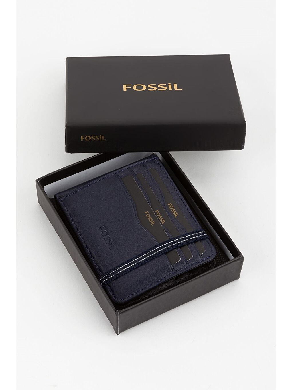 Kutulu Hakiki Deri Şeffaf Kartlıklı Lacivert Lastik Kapamalı El Portföyü Kartlık Cüzdan-6