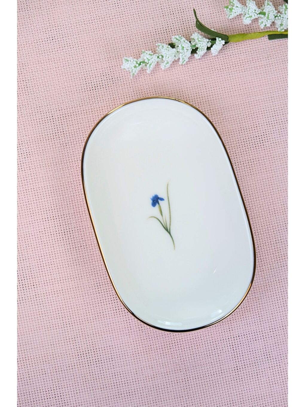 Karışık Porselen Natura İris Altın Yaldızlı Oval Kayık Tabak 13,50x8,50x2,50cm Tekli-1