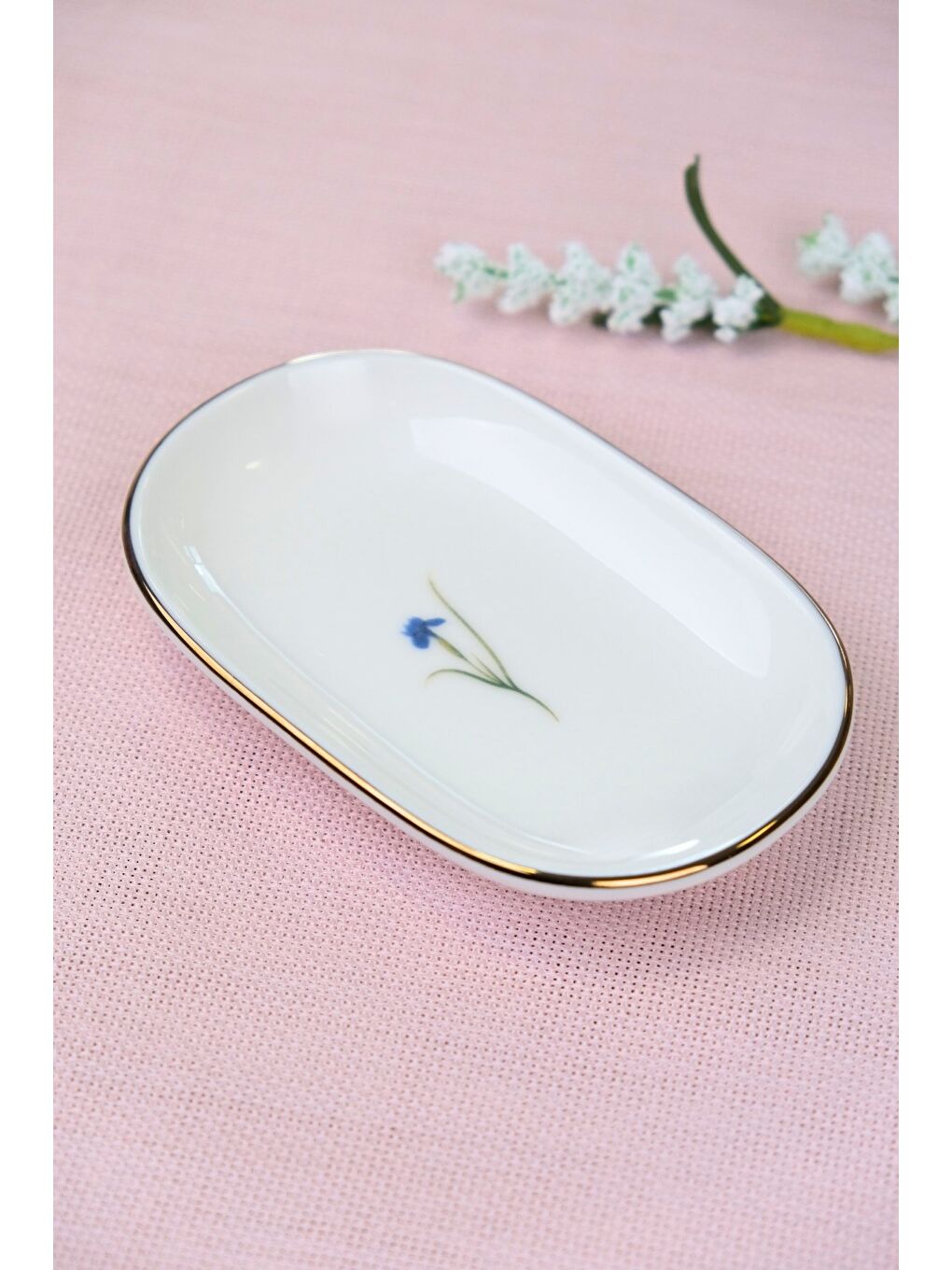 Karışık Porselen Natura İris Altın Yaldızlı Oval Kayık Tabak 13,50x8,50x2,50cm Tekli-2