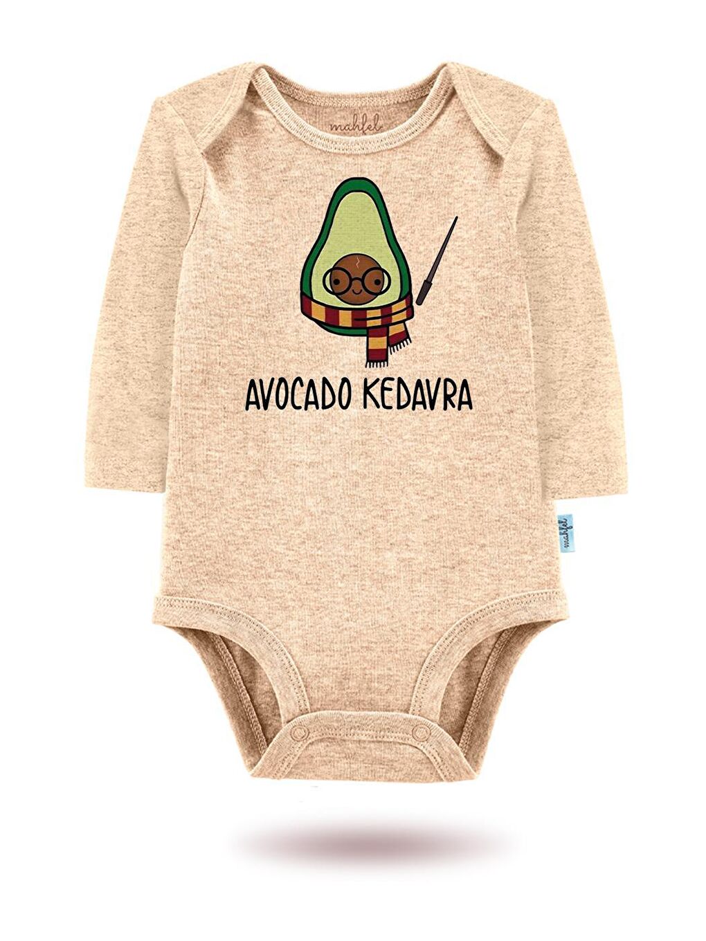 MAHFEL Bej 2'Li "Avocado Kedavra"Baskılı Uzun Kollu Unisex Bebek Çıtçıtlı Body - 1