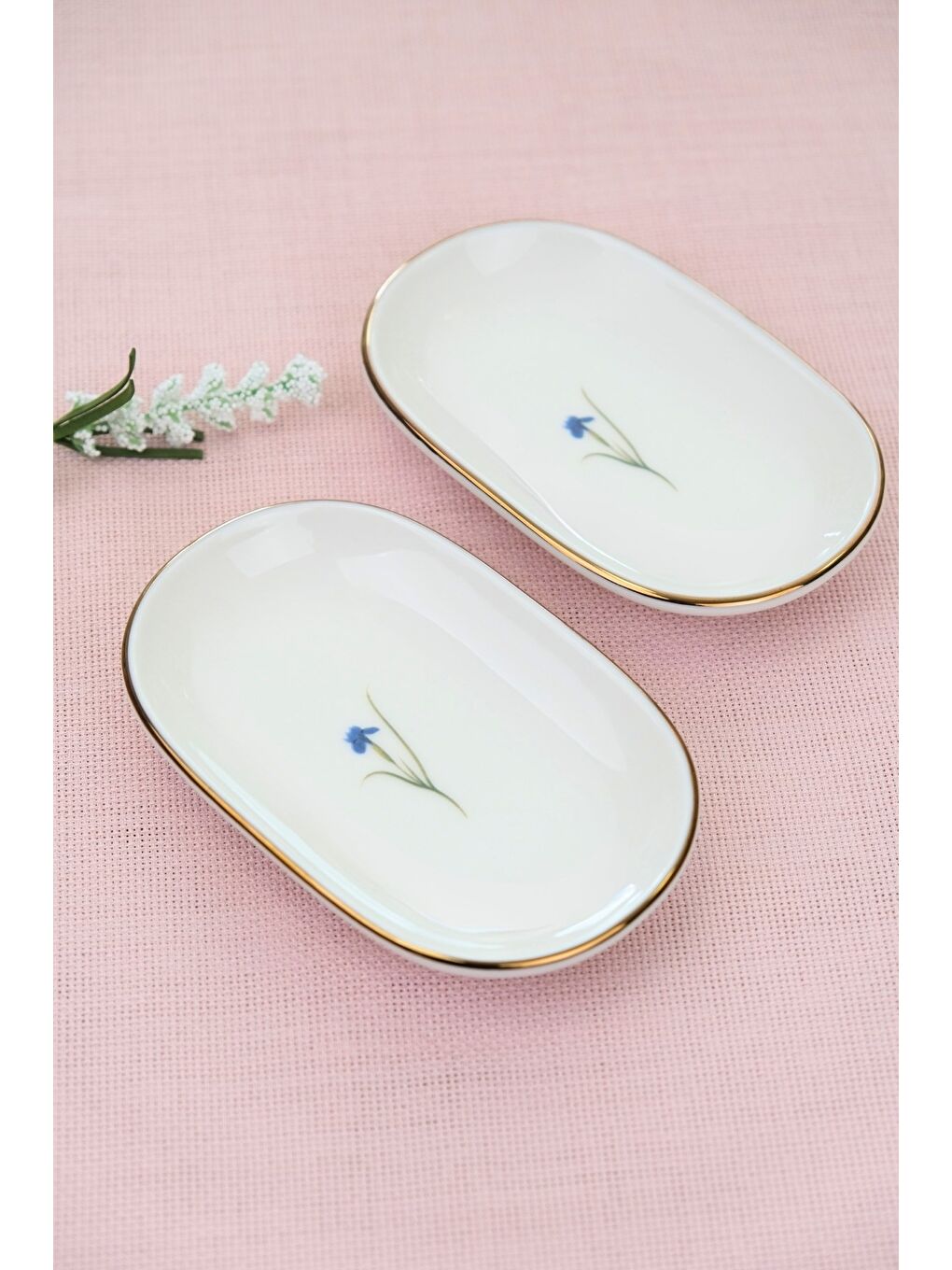Karışık Porselen Natura İris Altın Yaldızlı Oval Kayık Tabak 13,50x8,50x2,50cm 2 Lİ