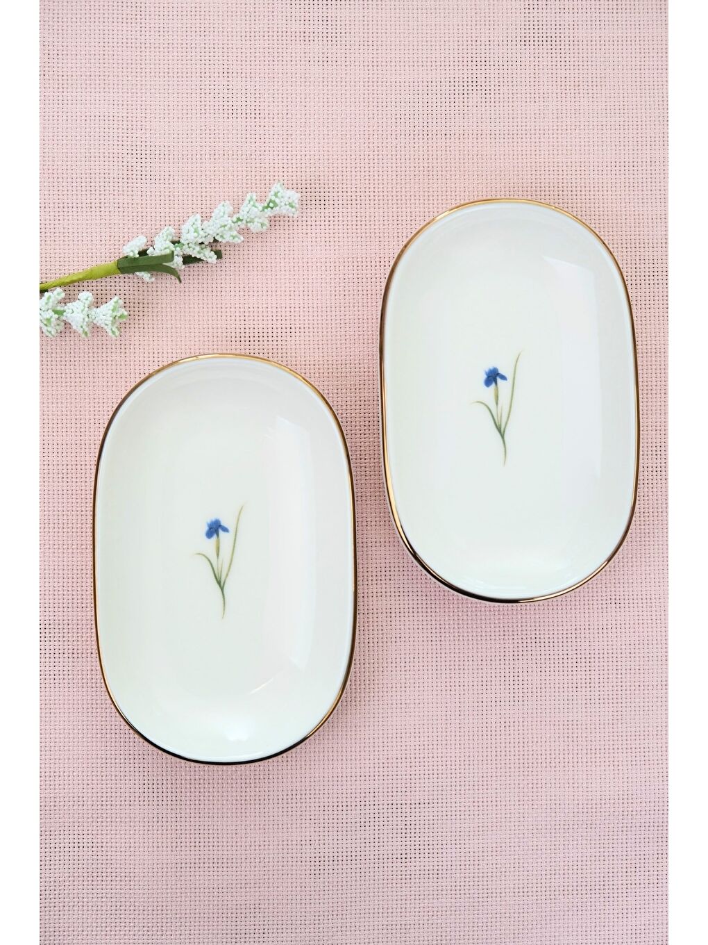 Karışık Porselen Natura İris Altın Yaldızlı Oval Kayık Tabak 13,50x8,50x2,50cm 2 Lİ-1