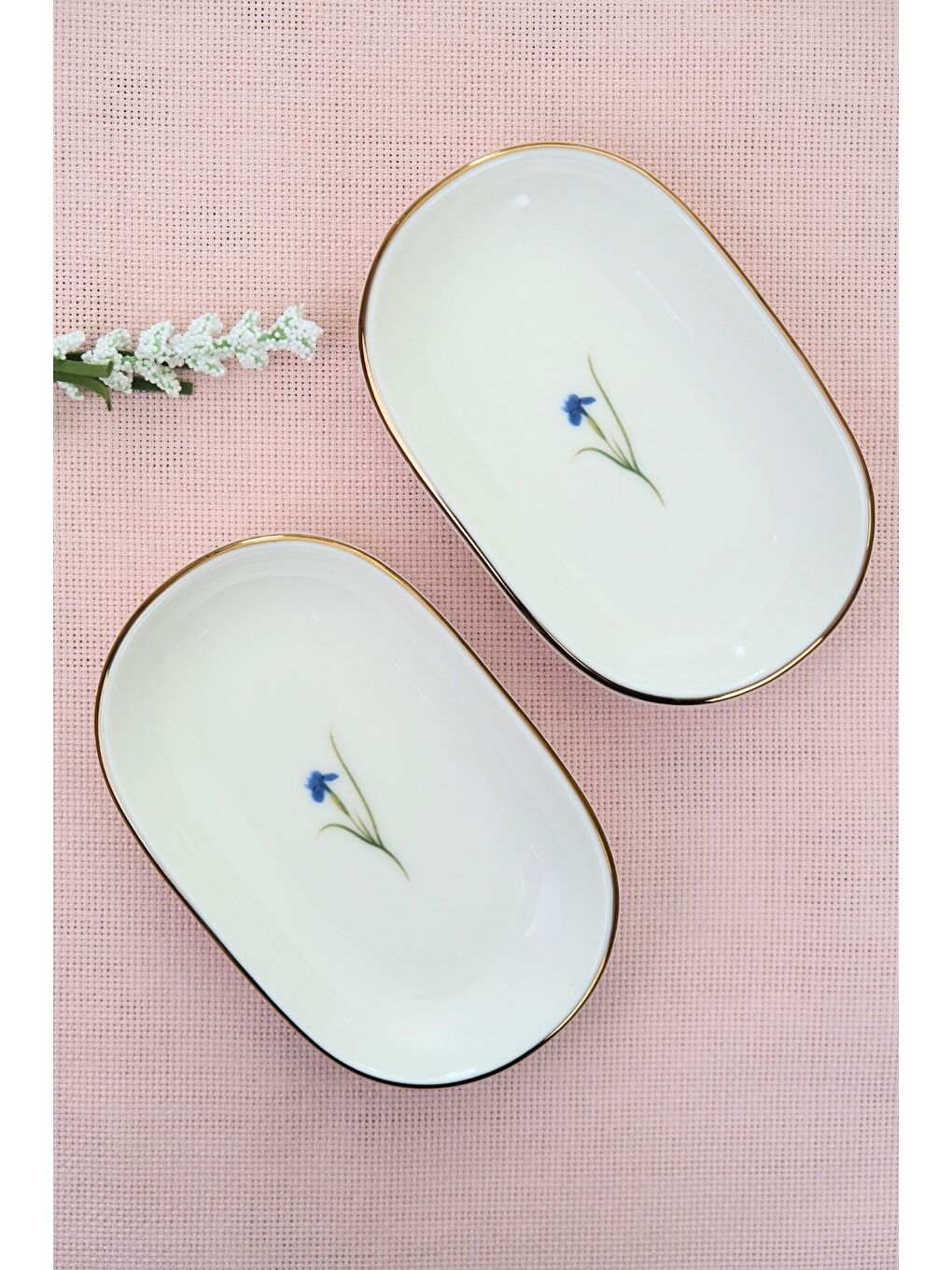 Karışık Porselen Natura İris Altın Yaldızlı Oval Kayık Tabak 13,50x8,50x2,50cm 2 Lİ-2