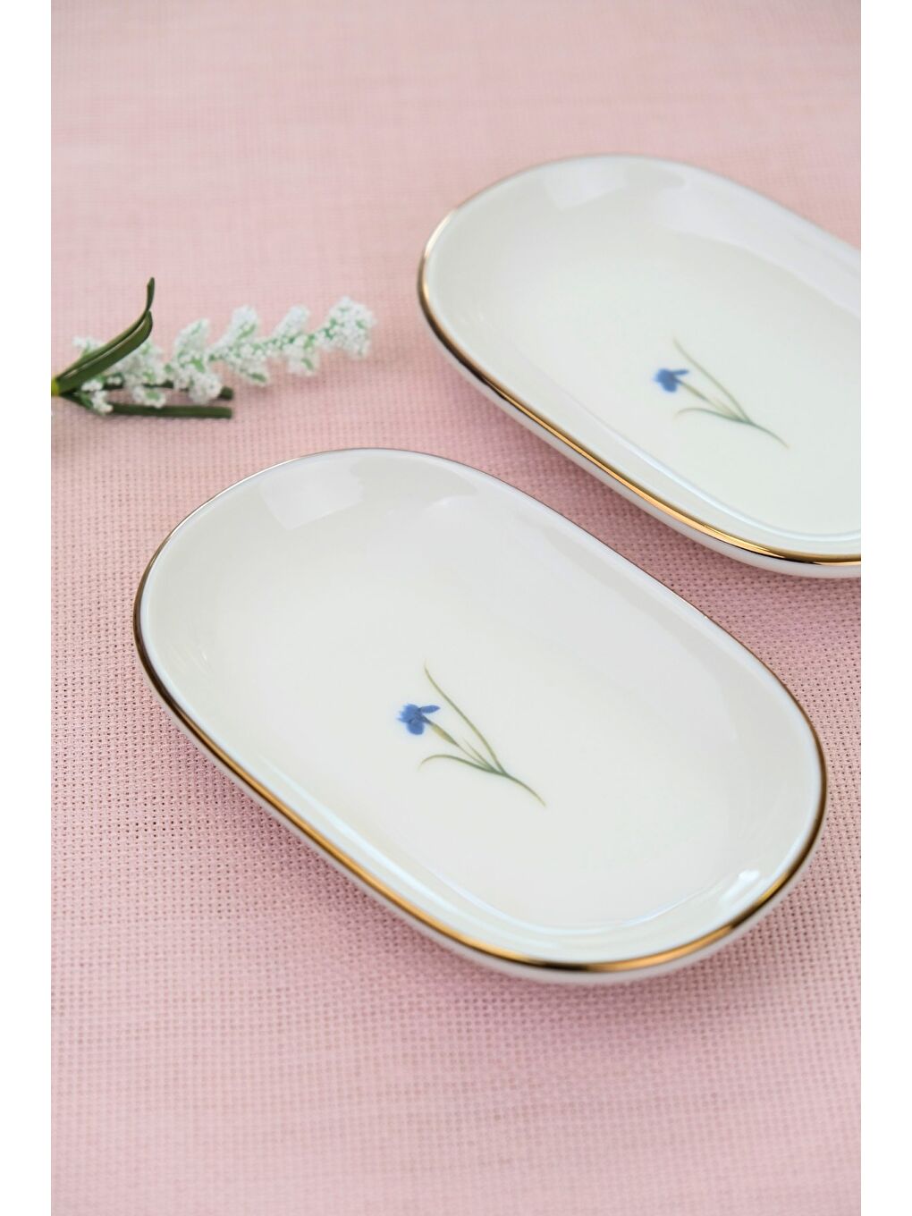 Karışık Porselen Natura İris Altın Yaldızlı Oval Kayık Tabak 13,50x8,50x2,50cm 2 Lİ-3