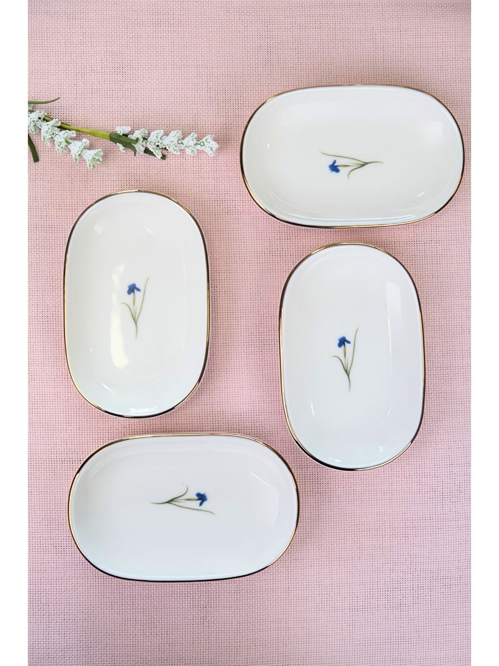 Karışık Porselen Natura İris Altın Yaldızlı Oval Kayık Tabak 13,50x8,50x2,50cm 4 LÜ