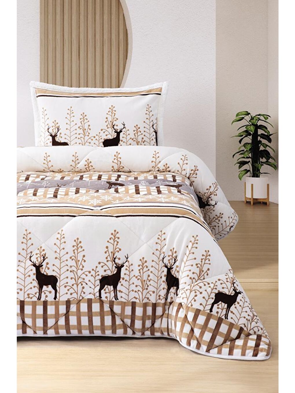 Ceylan Tek Kişilik Yorgan Takımı 160x240 Cm Bej