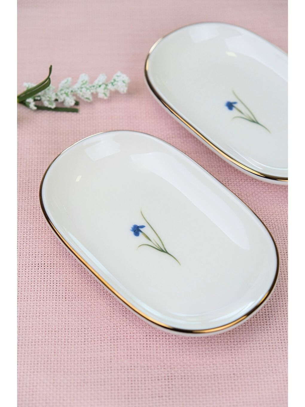 Karışık Porselen Natura İris Altın Yaldızlı Oval Kayık Tabak 13,50x8,50x2,50cm 2 Lİ-4