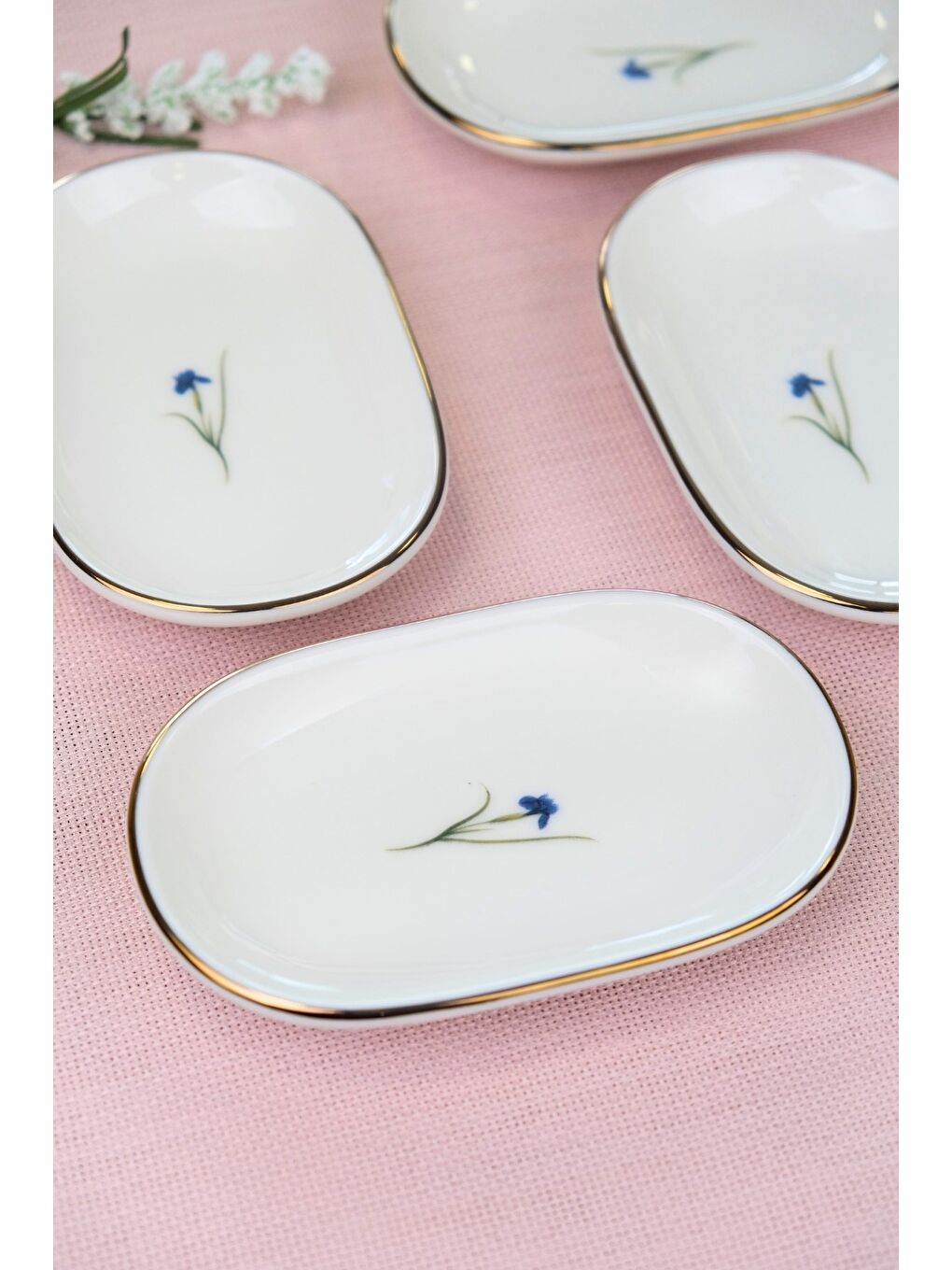 Karışık Porselen Natura İris Altın Yaldızlı Oval Kayık Tabak 13,50x8,50x2,50cm 4 LÜ-2