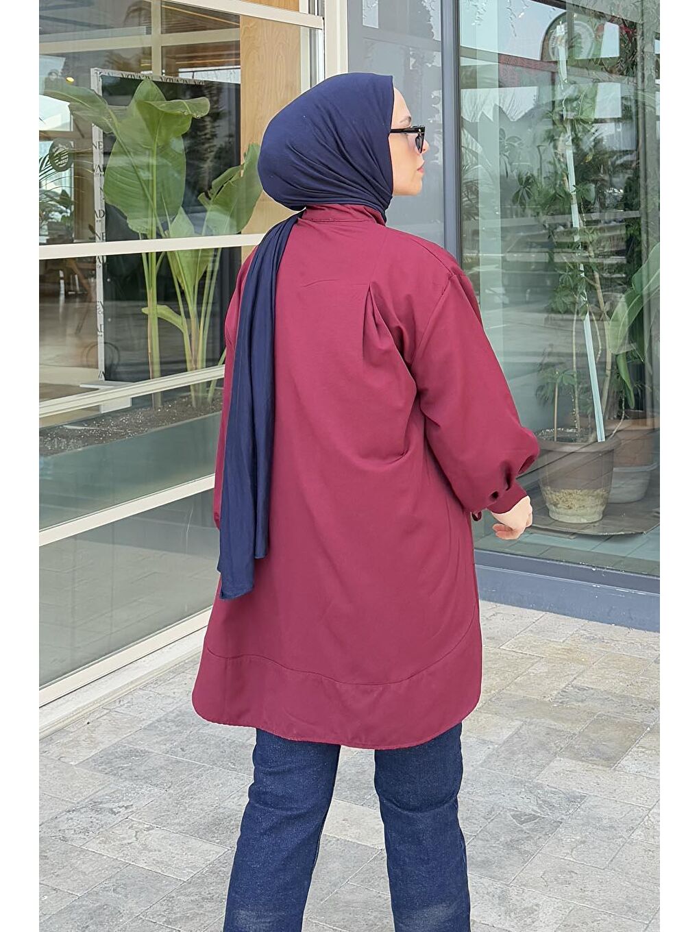 Manşeti Biyeli Tunik Bordo-3