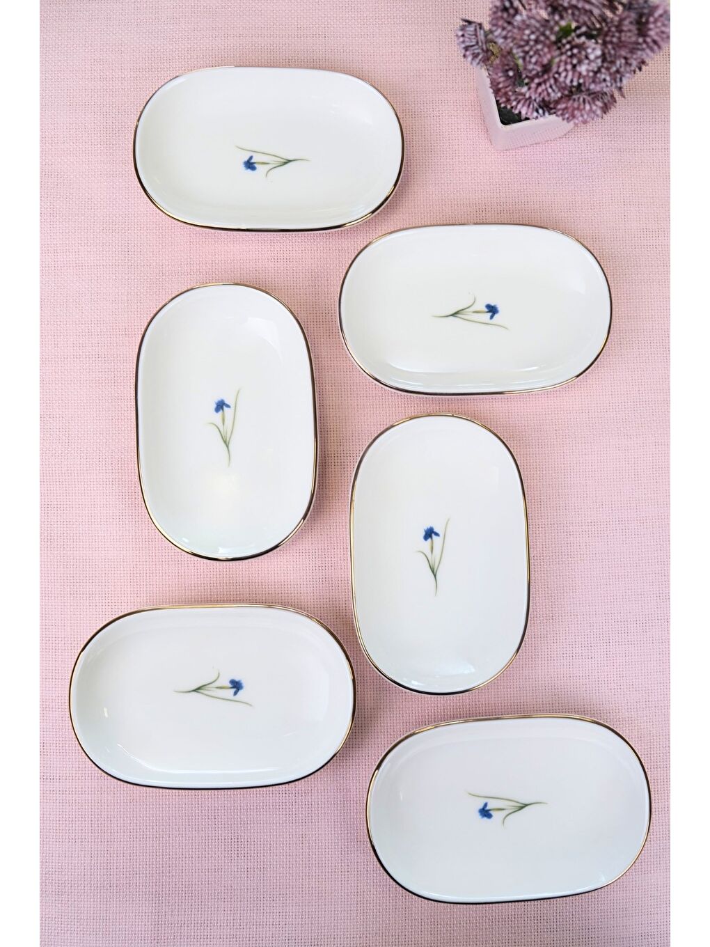 Karışık Porselen Natura İris Altın Yaldızlı Oval Kayık Tabak 13,50x8,50x2,50cm 6 LI-1