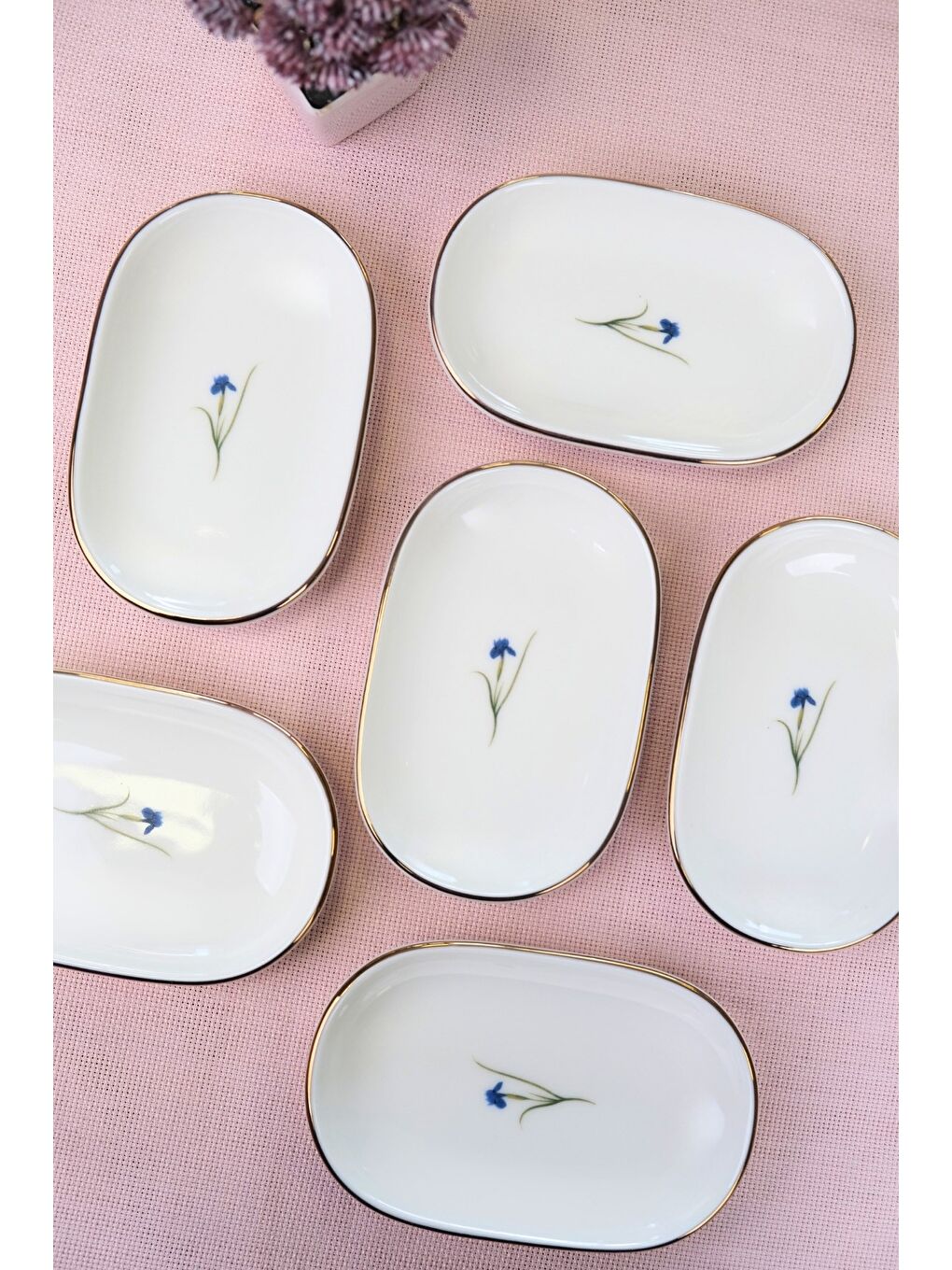Karışık Porselen Natura İris Altın Yaldızlı Oval Kayık Tabak 13,50x8,50x2,50cm 6 LI-3