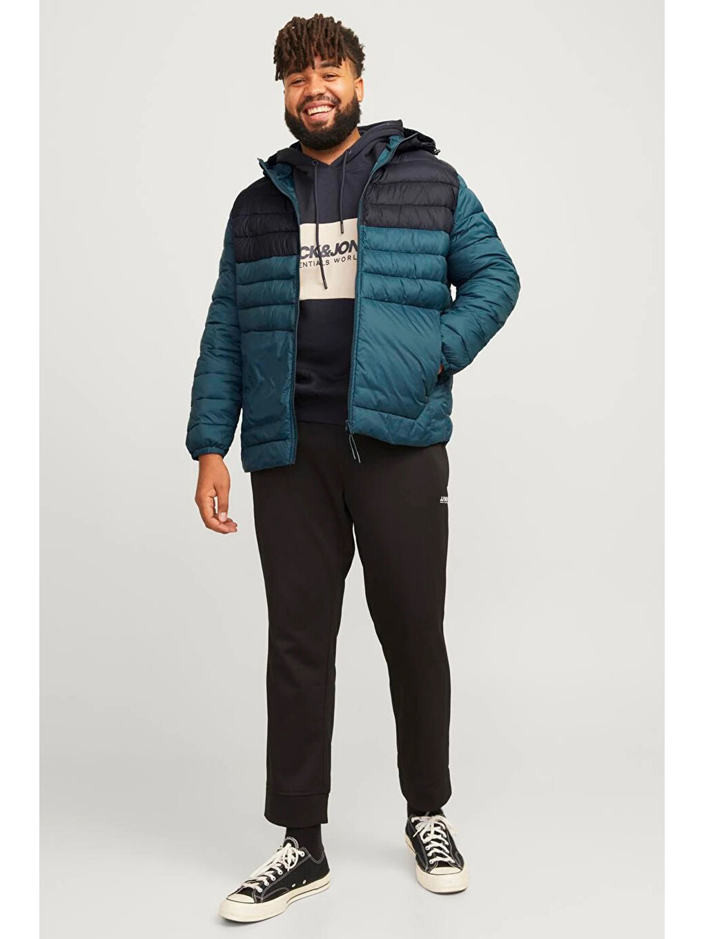 Jack & Jones Siyah-Koyu Yeşil Plus Jjesprint Comfort Fit Kapüşonlu Erkek Mont 12259003 - 2