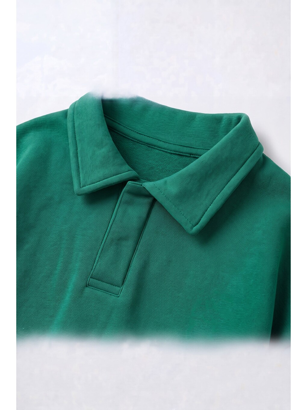 Çocuk Polo Yaka Yeşil Nakış Detaylı Sweatshirt-3