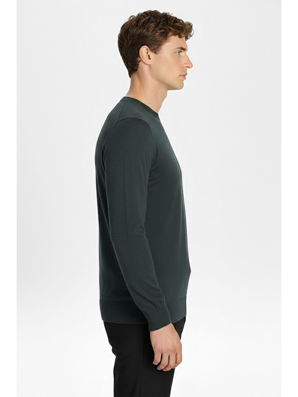 Giotelli Standart Fit Yeşil Melanj Yün Karışımlı Bisiklet Yaka Düz Desen Erkek Triko Kazak-2