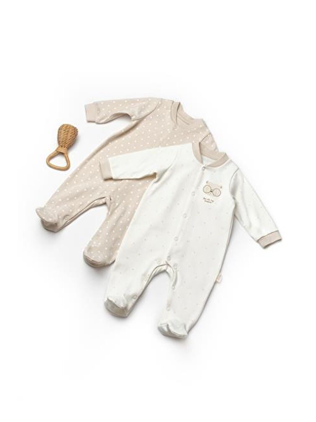 Ekru Bebek 2'li Patikli Tulum %100 Organik Pamuk-1