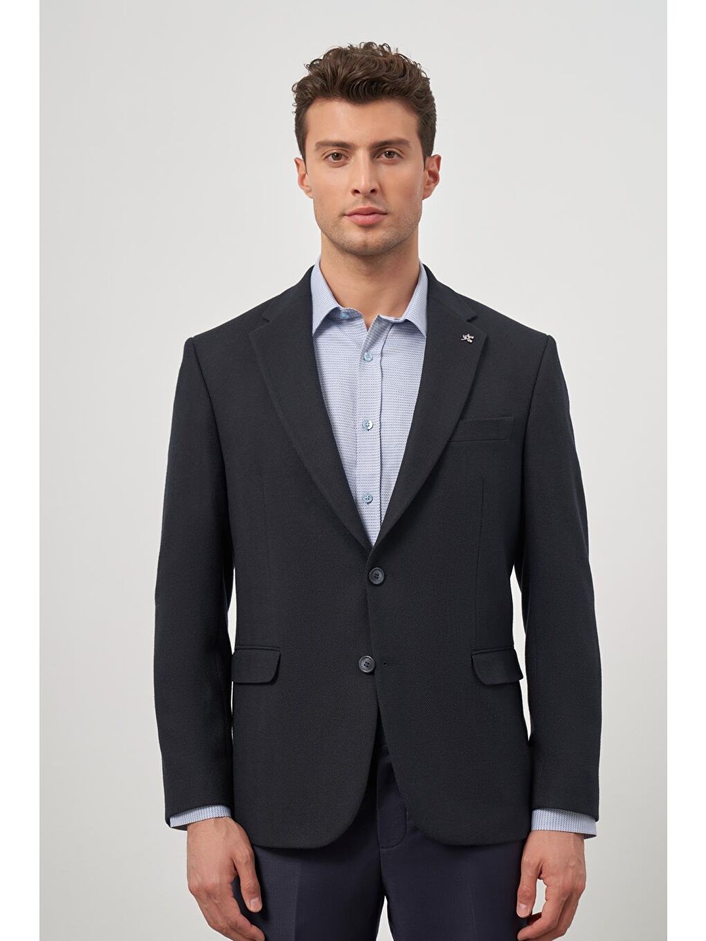 Koyu Lacivert Baskılı Mono Yaka 4 Drop Comfort Fit Classic Ceket 1002245157