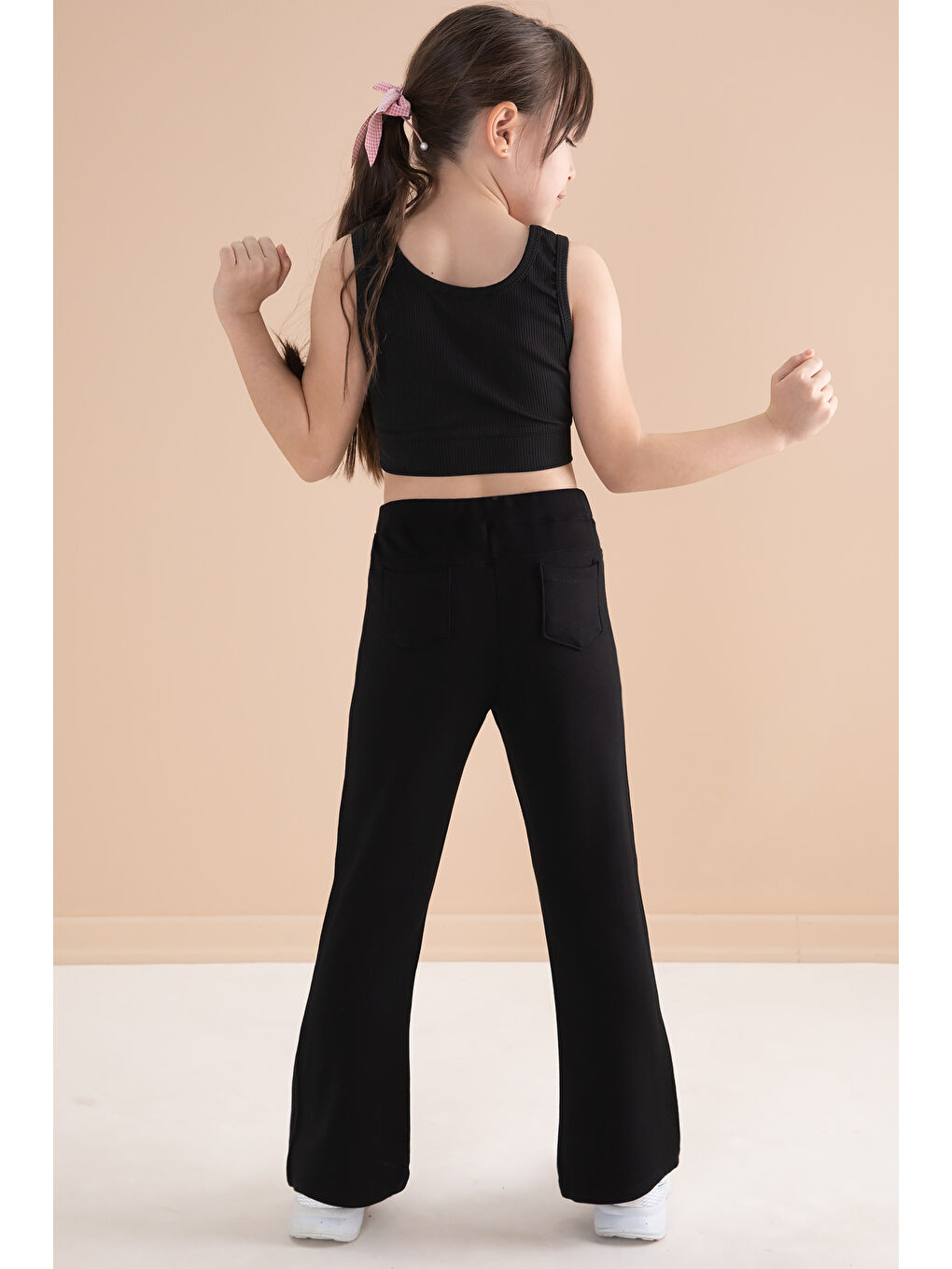 Siyah Yan Şeritli İspanyol Paça Kız Çocuk Tayt 20174-2