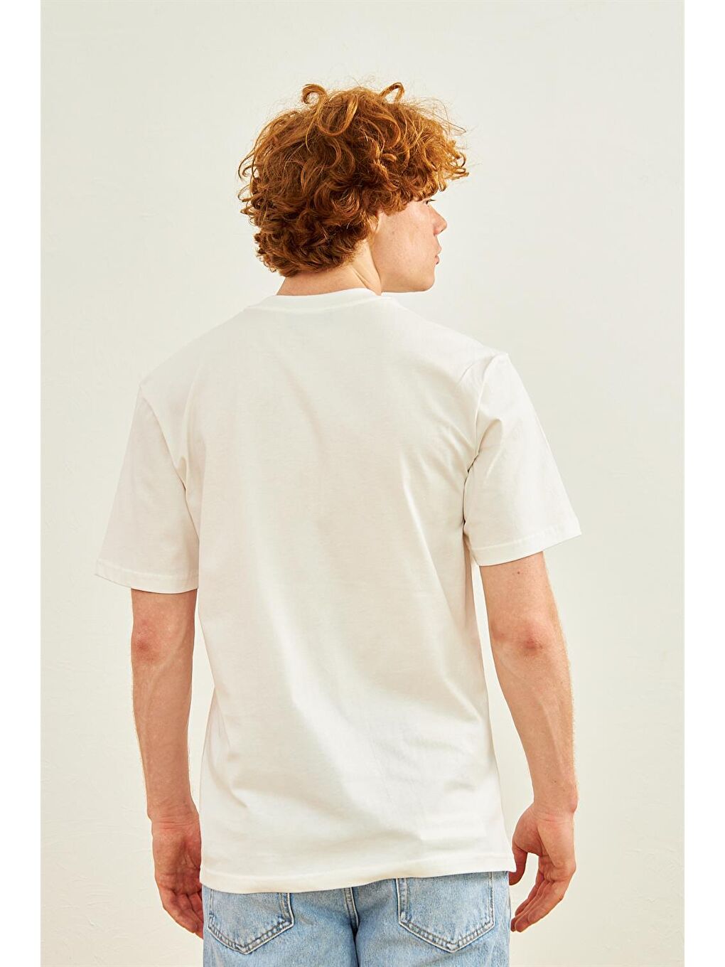 Erkek At Baskılı Oversize Tişört Ekru-4