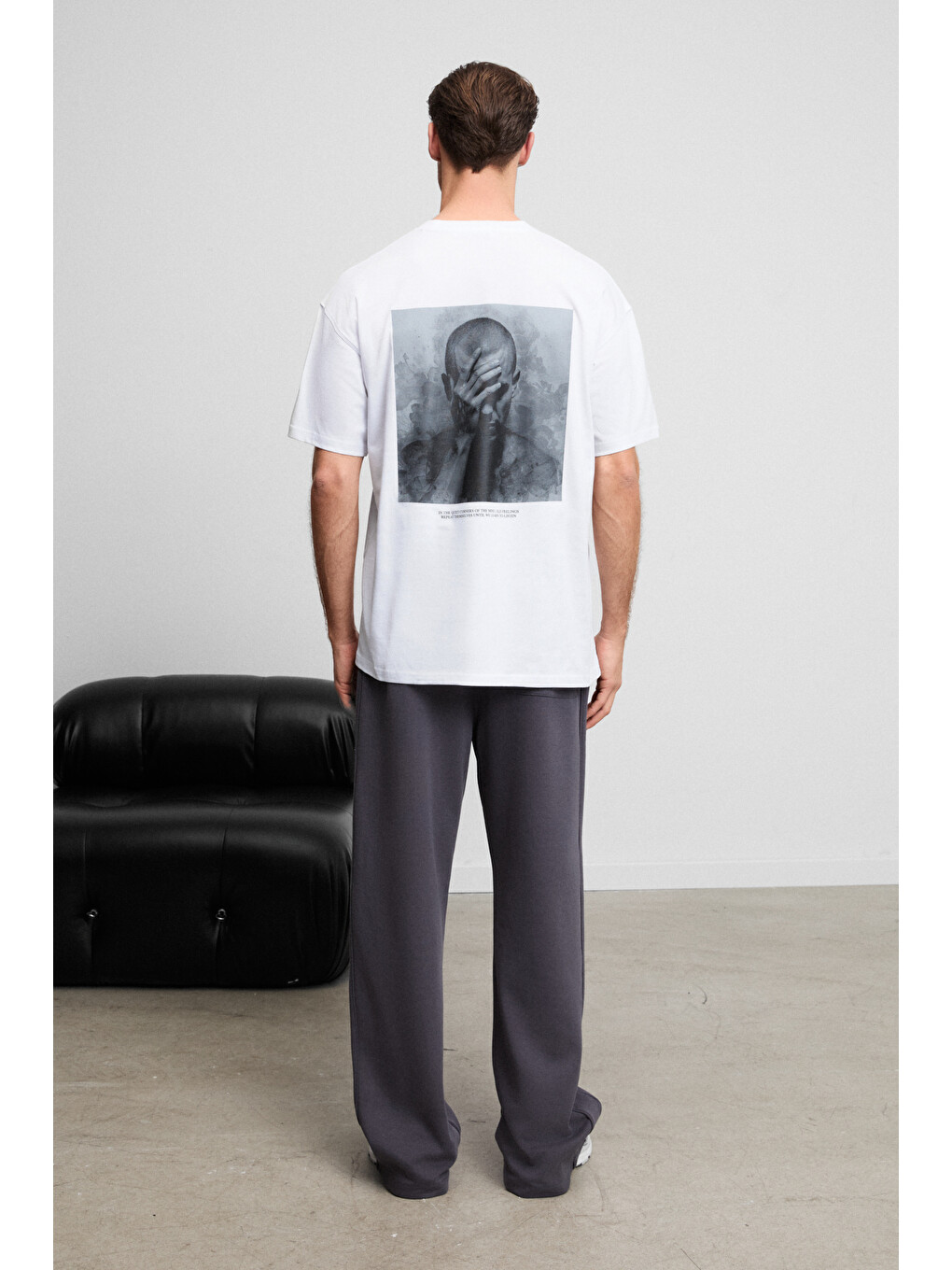 Lıght Erkek Organik Pamuklu Bisiklet Yakalı Nakış Ve Baskı Detaylı Oversıze Fit Beyaz T-shirt-5