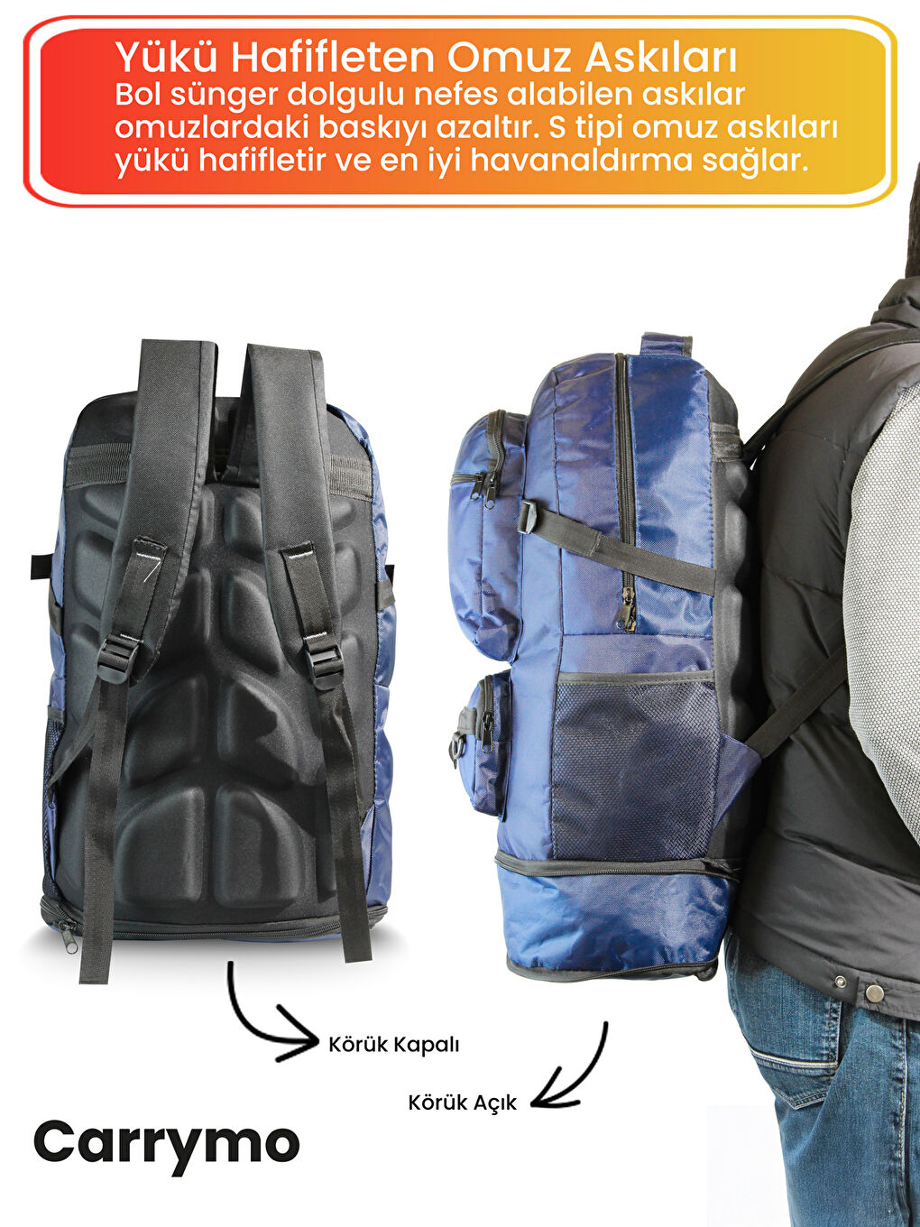 Lacivert Orijinal Körüklü Ortopedik Konfor Modeli Çok Gözlü Gezi Seyahat Yürüyüş Dağcı Kamp Spor Sırt Çantası-6
