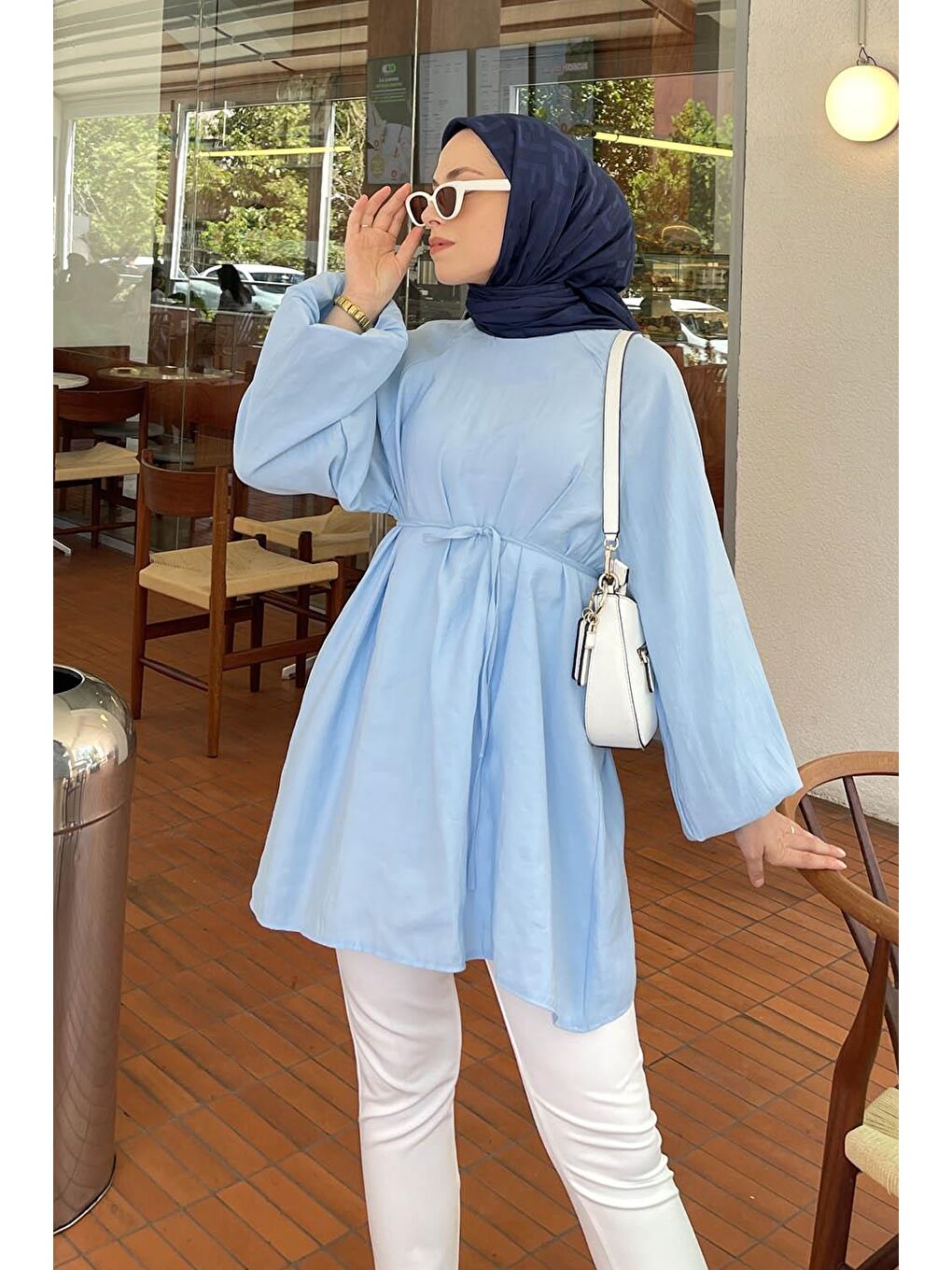 Kuşak Bağlamalı Tunik Bebe Mavisi-1