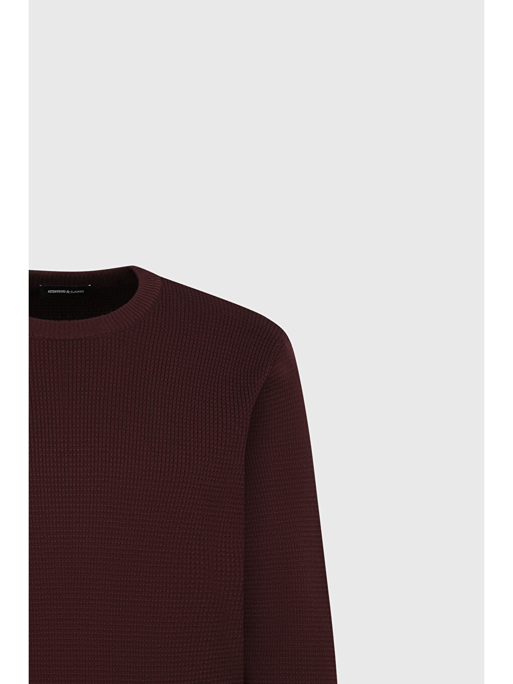 Erkek Bordo Pamuklu Standart Fit Normal Kesim Bisiklet Yaka Petek Dokulu Triko Kazak-6