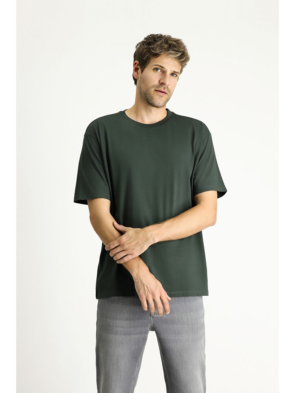 Antrasit Bisiklet Yaka Oversize Süprem Pamuk Tişört