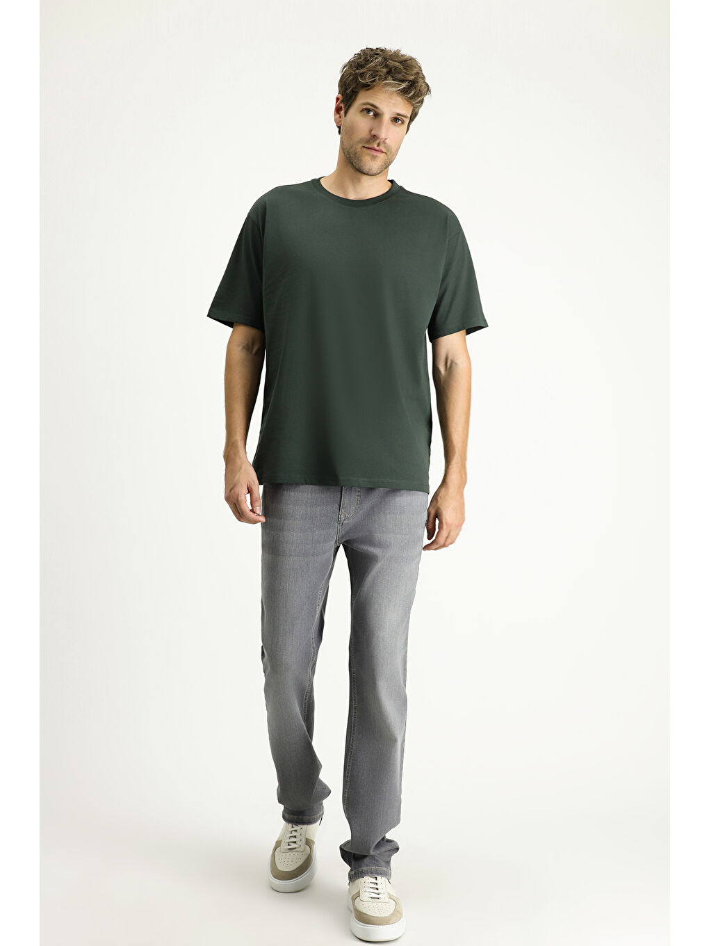 Antrasit Bisiklet Yaka Oversize Süprem Pamuk Tişört-1