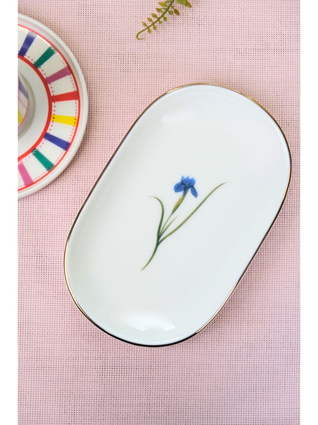 Karışık Porselen Natura İris Altın Yaldızlı Oval Kayık Tabak 27,50x17,50x3cm Tekli-2