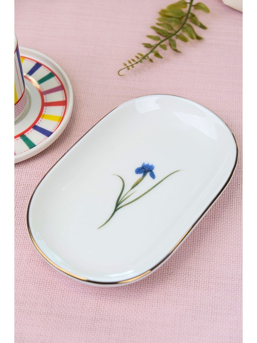 Karışık Porselen Natura İris Altın Yaldızlı Oval Kayık Tabak 27,50x17,50x3cm Tekli-3