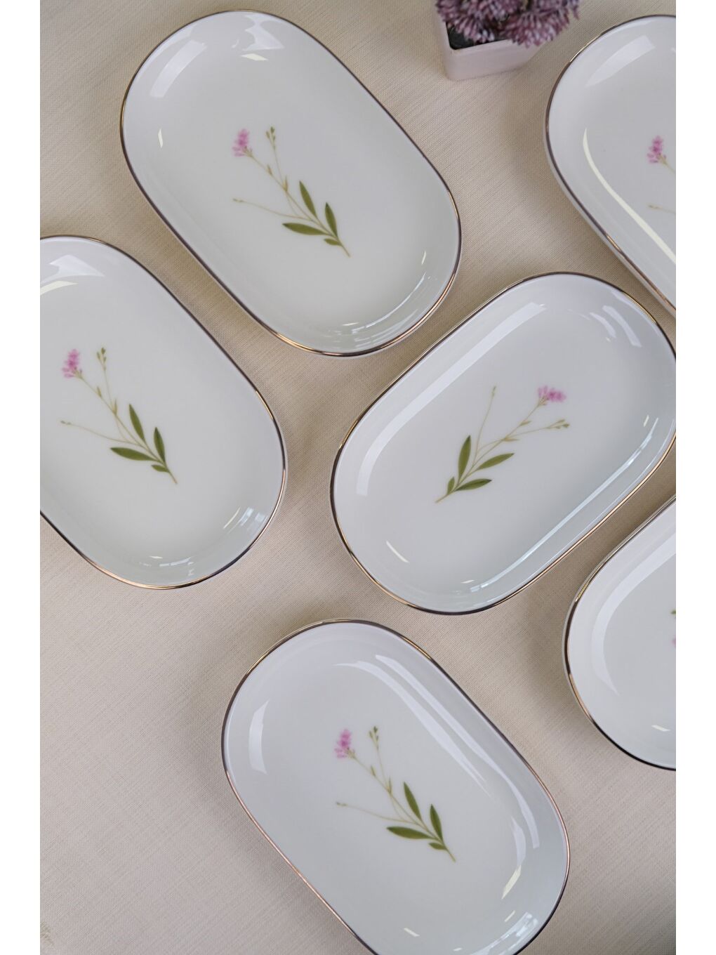 Karışık Porselen Natura Çuha Altın Yaldızlı Oval Kayık Tabak 27,50x17,50x3cm 6 LI-1