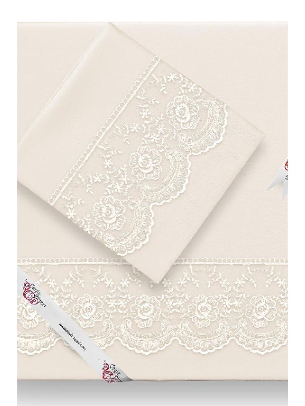 Ekru Fransız Dantelli Kure Çeyizlik Nevresim Takımı Krem-1