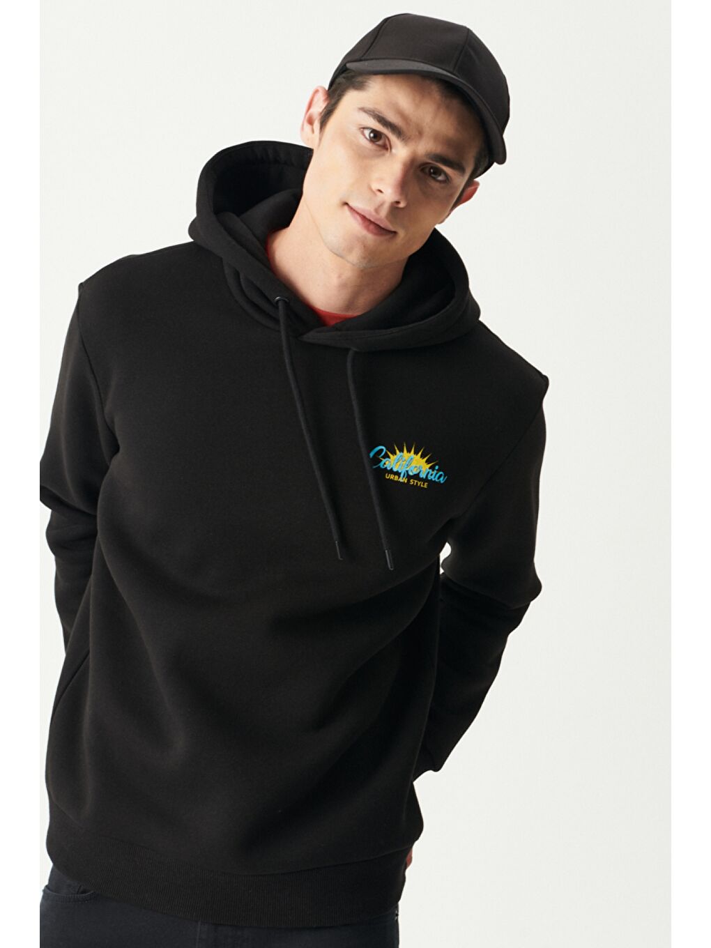 Regular Fit Kapüşonlu Şardonlu Siyah Sweatshirt-2