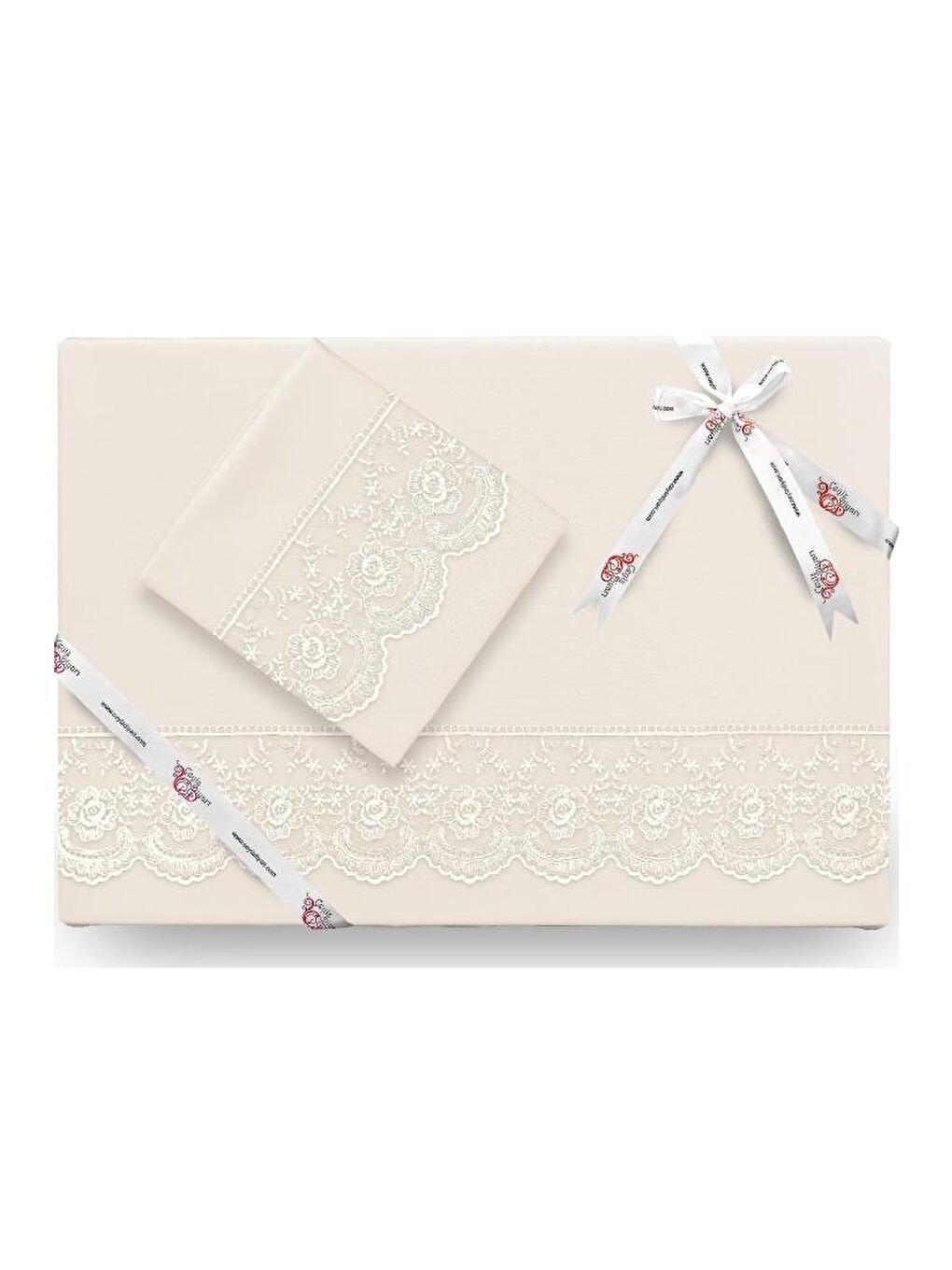 Ekru Fransız Dantelli Kure Çeyizlik Nevresim Takımı Krem-2