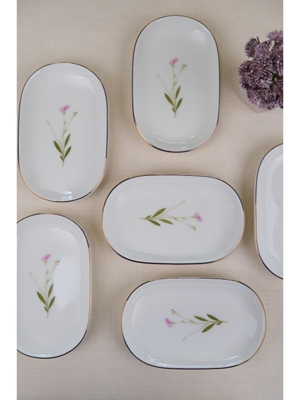 Karışık Porselen Natura Çuha Altın Yaldızlı Oval Kayık Tabak 27,50x17,50x3cm 6 LI-2