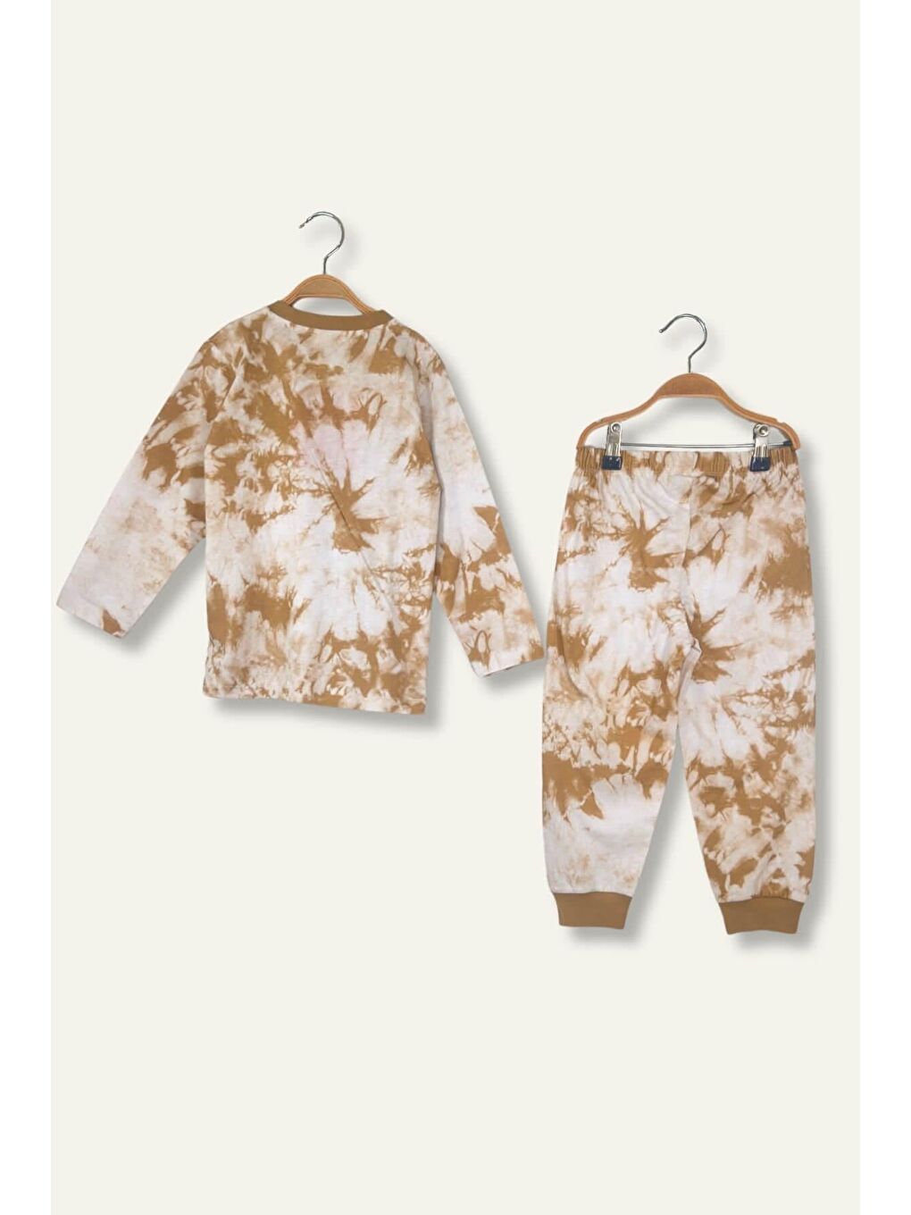 Kahverengi Unisex Çocuk Desenli Pijama Takımı - Camel-3