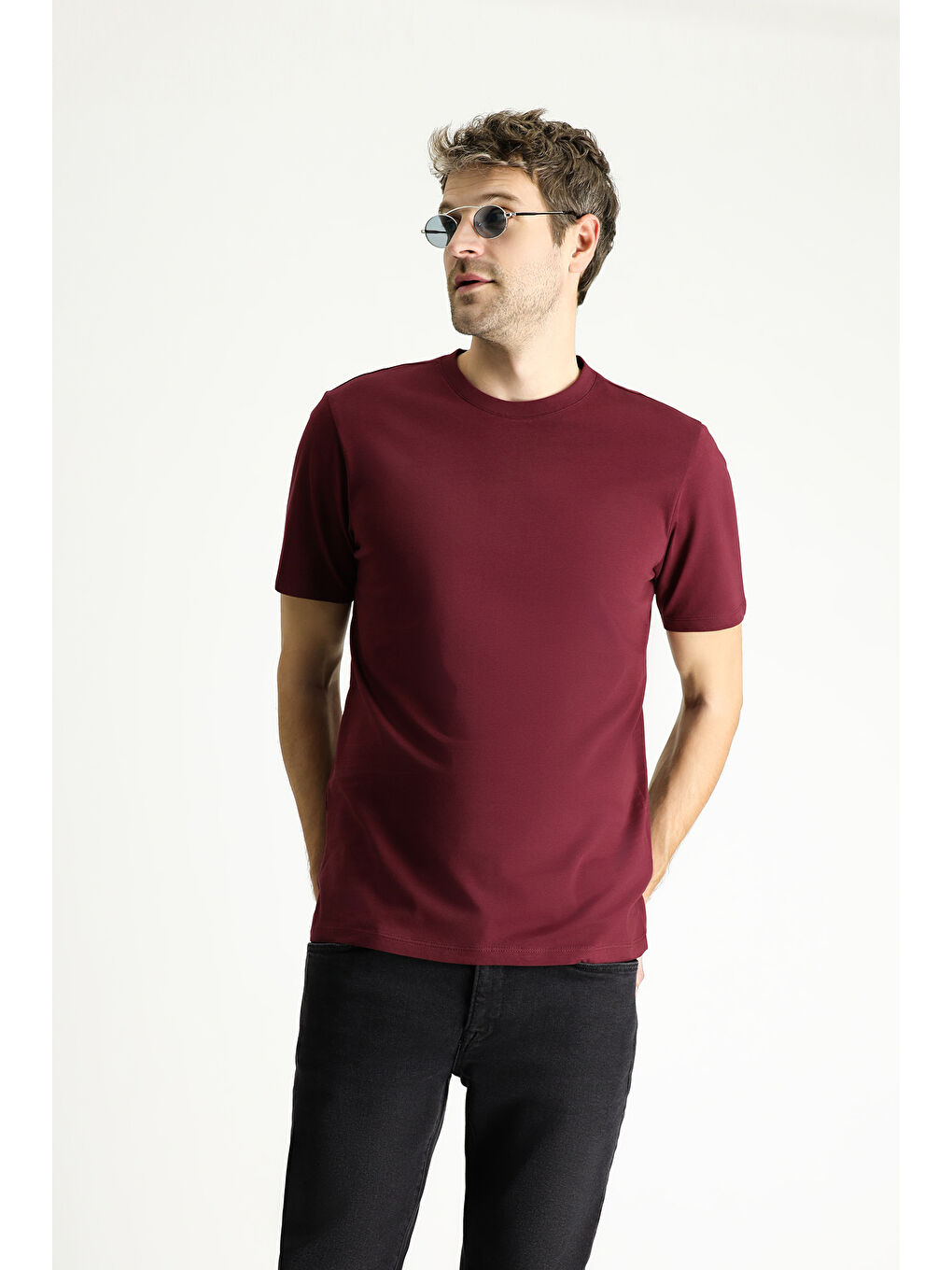 Bordo Bisiklet Yaka Regular Fit Süprem Pamuk %100 Pamuk Tişört