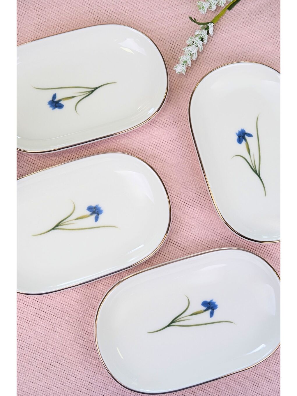 Karışık Porselen Natura İris Altın Yaldızlı Oval Kayık Tabak 27,50x17,50x3cm 4 LÜ-1